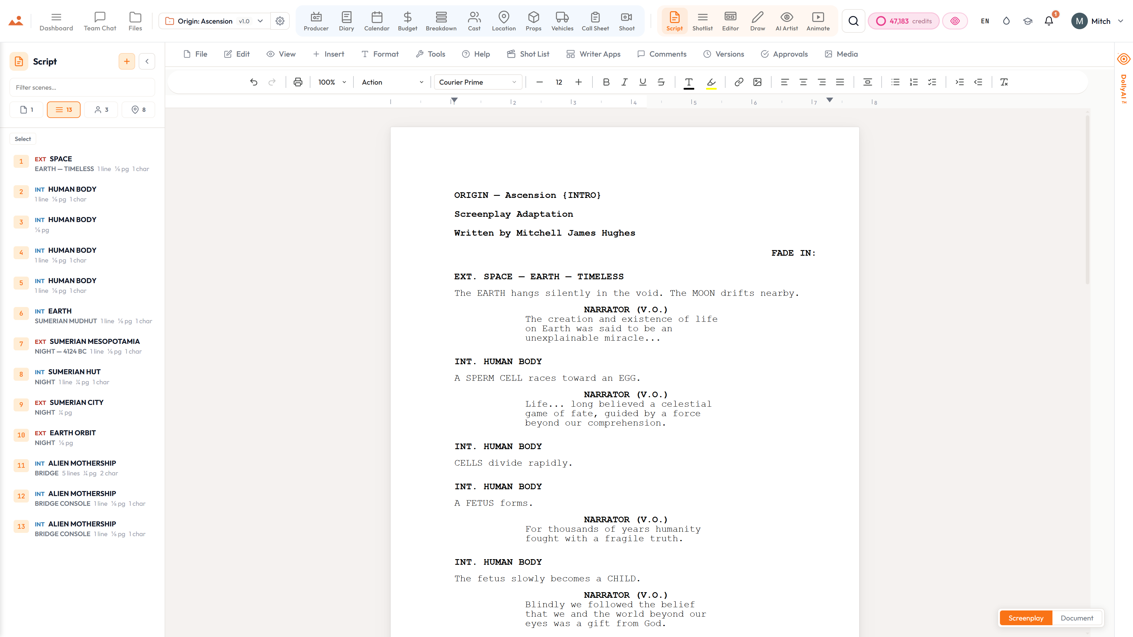 Script - Screenplay software that writes the breakdown.